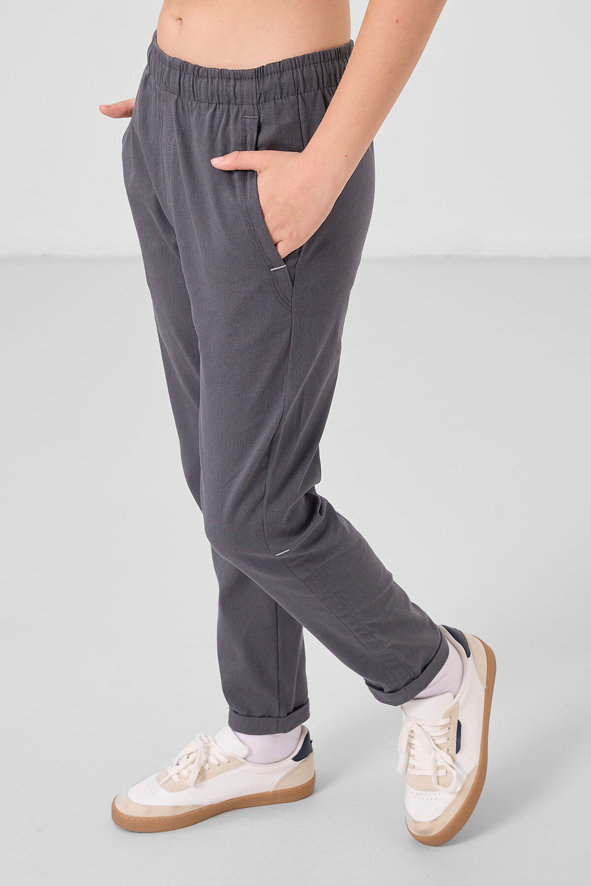 Image of Gri Standart Fit Dokuma Hafif Esnek Chino Erkek Çocuk Pantolon - 11272