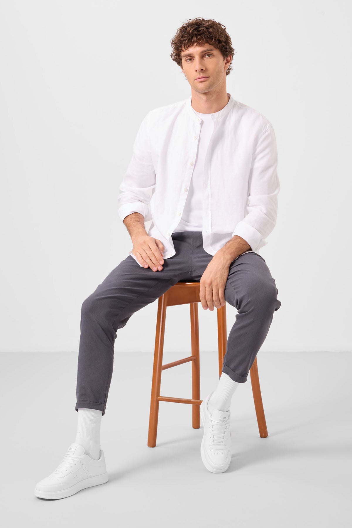 Image of Gri Standart Fit Dokuma Hafif Esnek Chino Erkek Pantolon - 82178