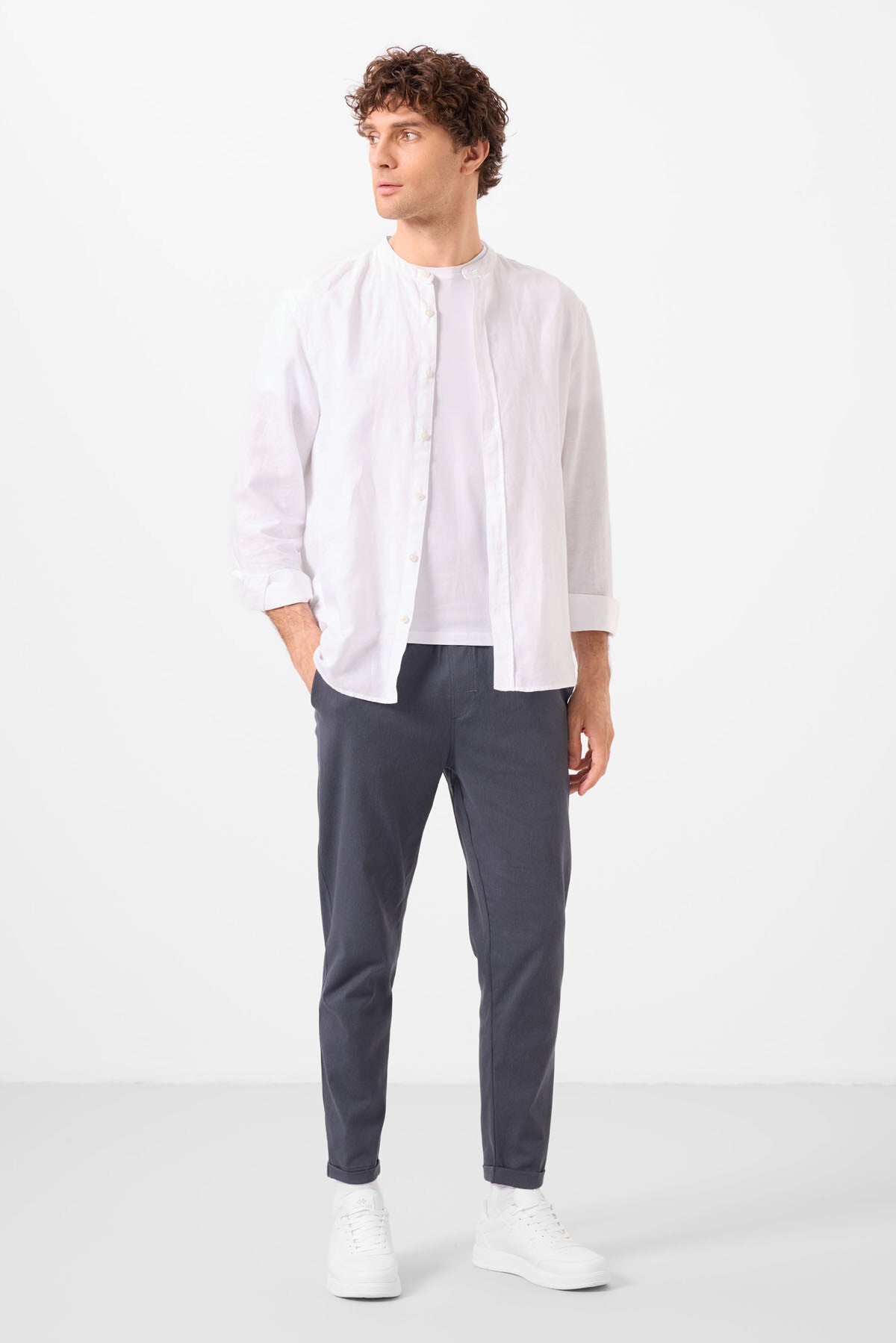 Image of Gri Standart Fit Dokuma Hafif Esnek Chino Erkek Pantolon - 82178