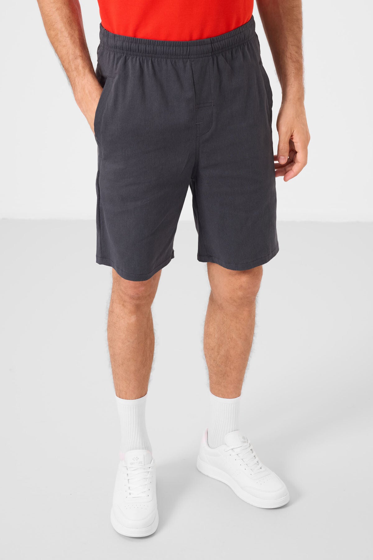 Image of Pantaloni scurți chino gri, croială standard, țesut, ușor, elastic, pentru bărbați - 81292