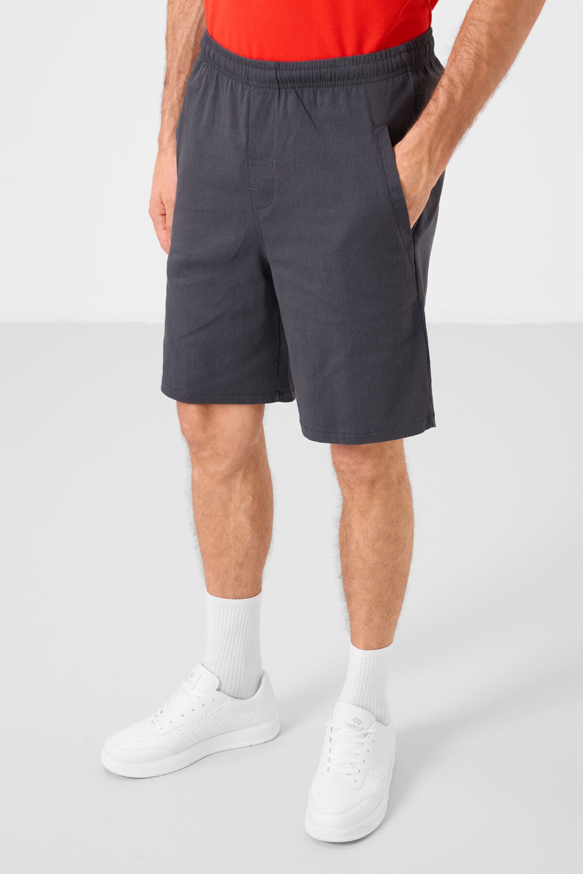 Image of Gri Standart Fit Dokuma Hafif Esnek Chino Erkek Şort - 81292