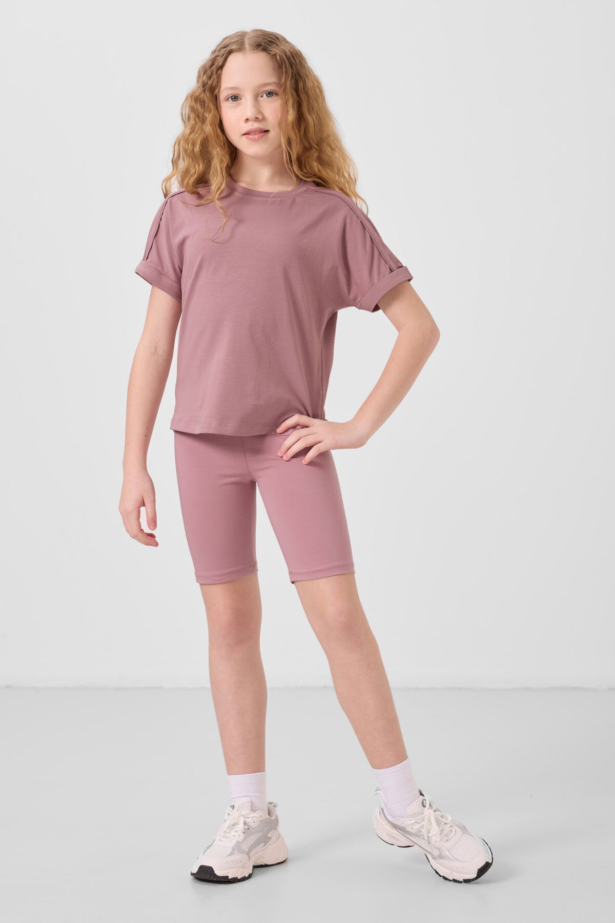 Image of Gül Kurusu Pamuklu Kısa Paça Standart Fit Basic Kız Çocuk Tayt - 75188