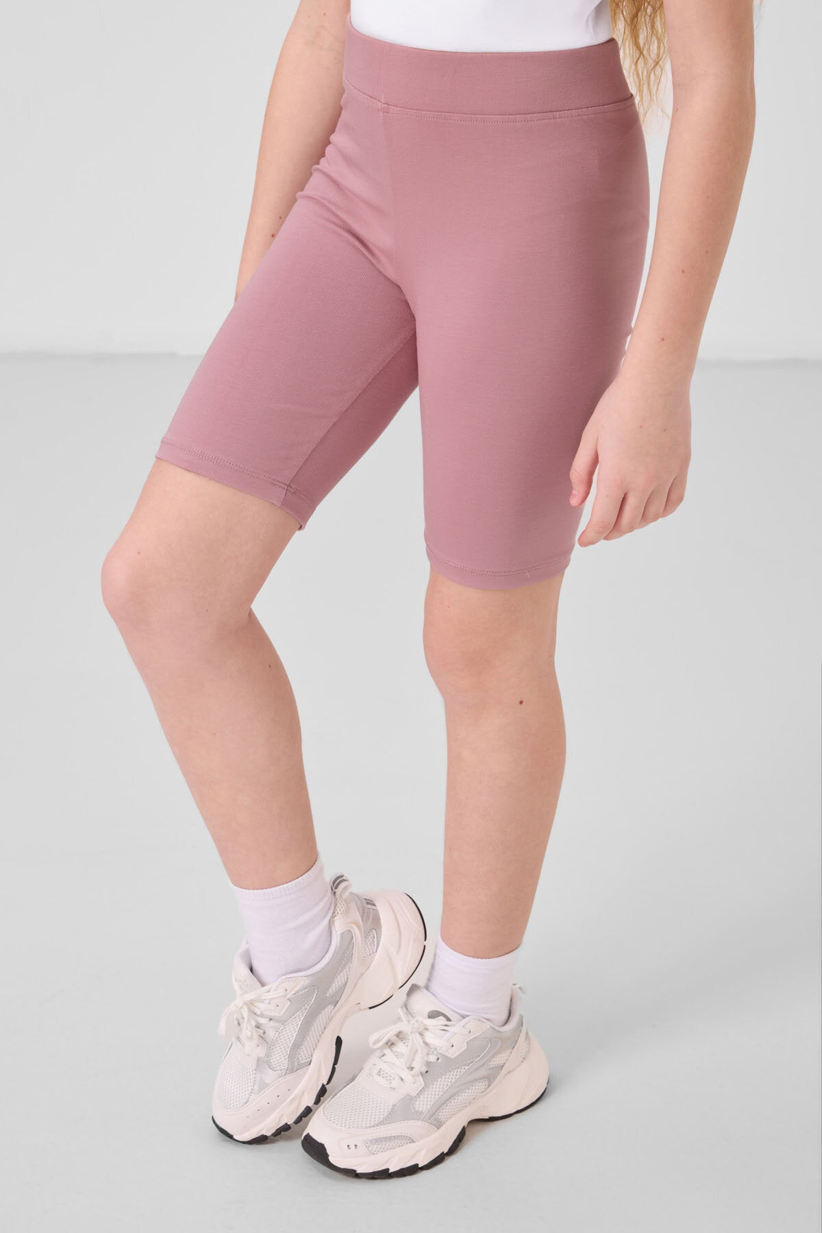 Image of Gül Kurusu Pamuklu Kısa Paça Standart Fit Basic Kız Çocuk Tayt - 75188