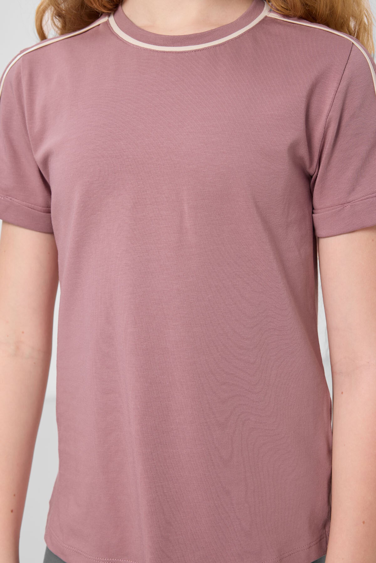 Image of Gül Kurusu Pamuklu O Yaka Standart Fit Basic Kız Çocuk T-Shirt - 75177