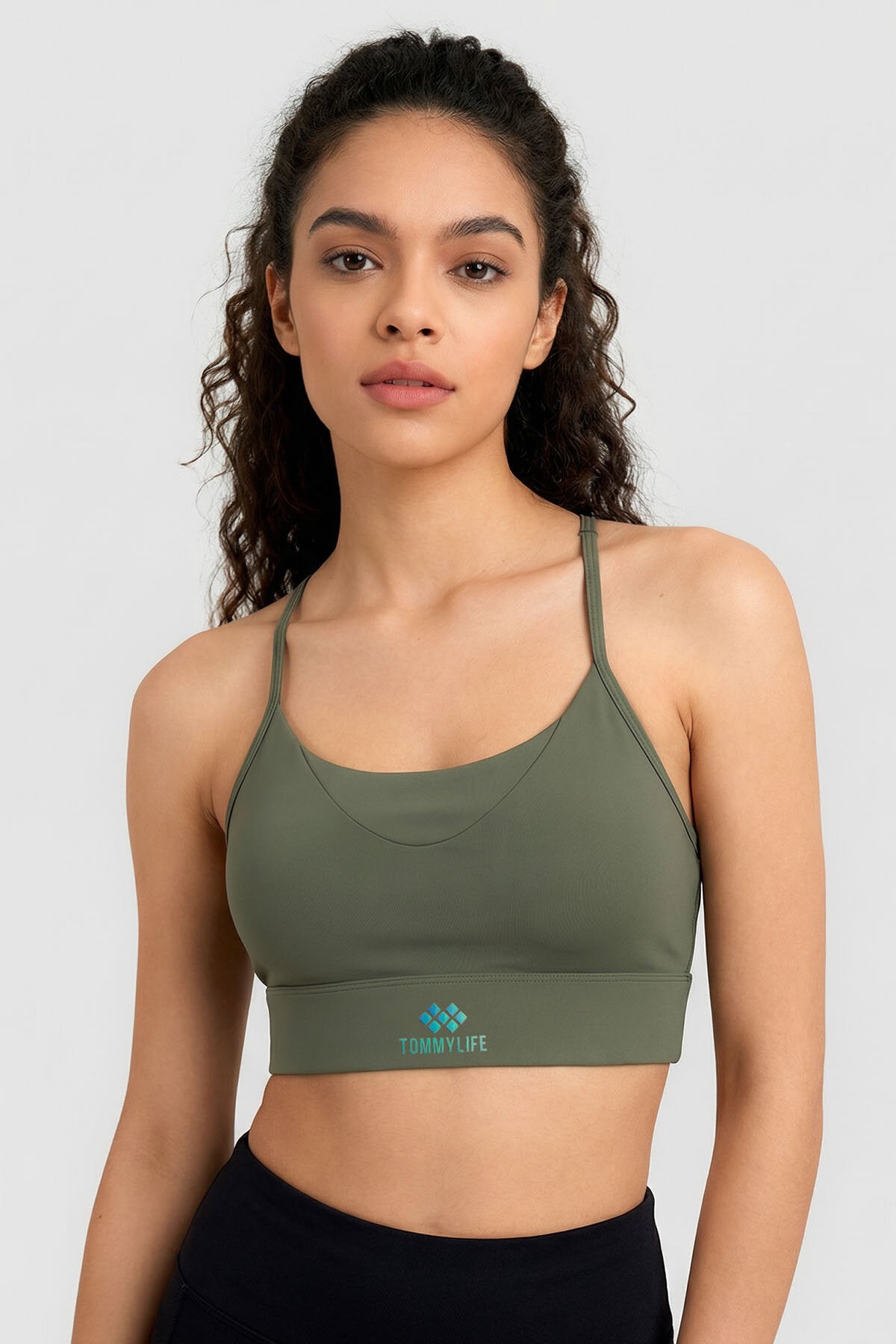 Image of Haki Standart Fit Baskılı Sırt Detaylı Kadın Spor Büstiyer - 97300