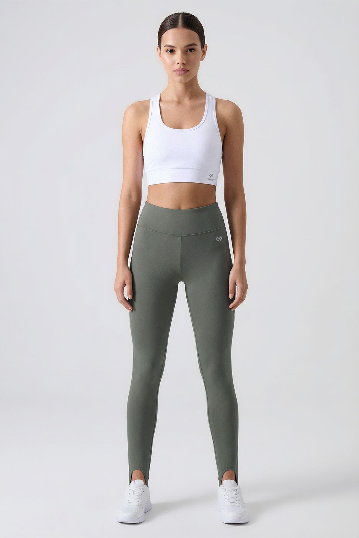 Image of Colanți cu toc pentru femei, kaki, cu croială standard, flexibili, sport și performanță - 94685