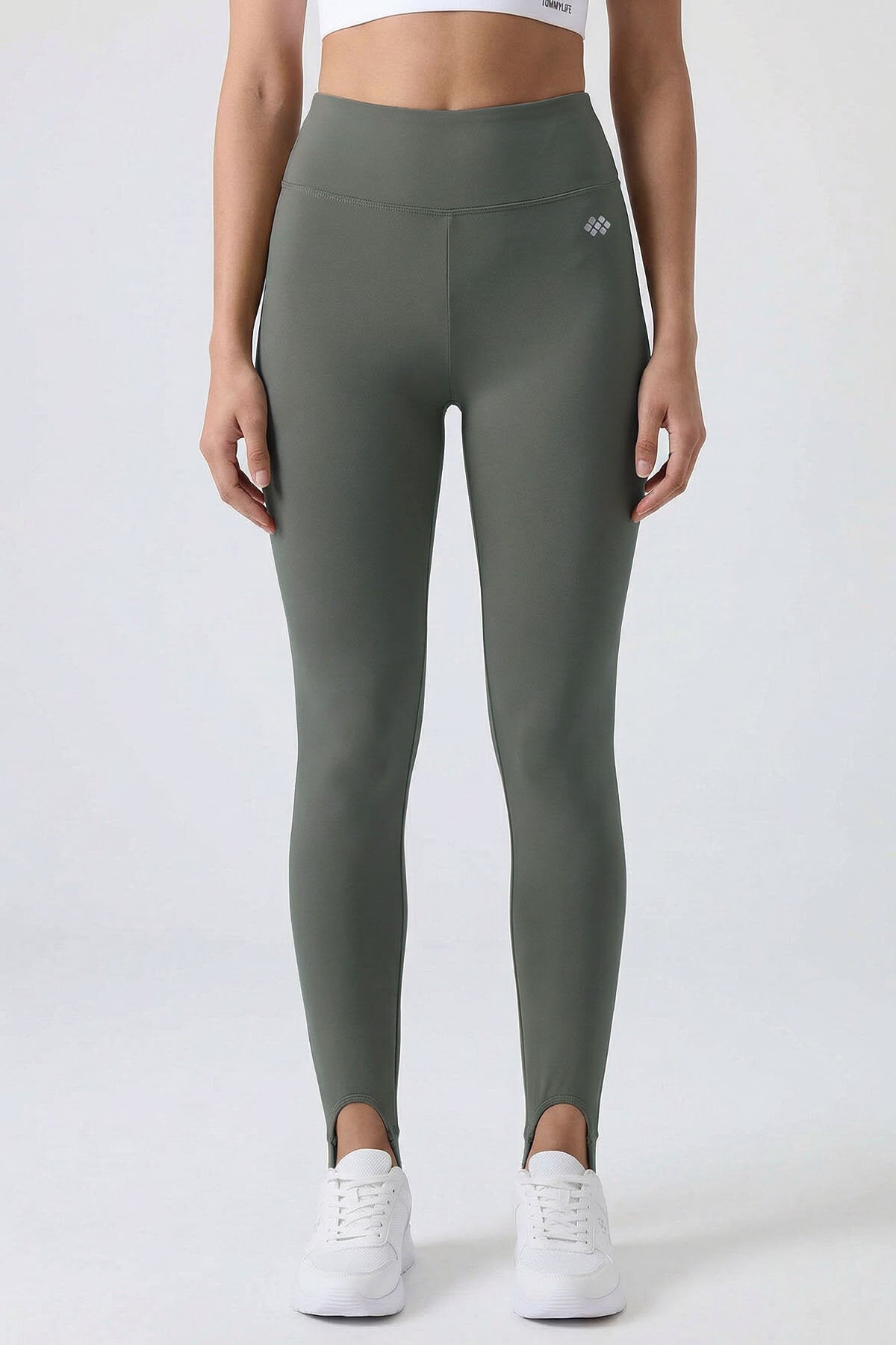 Image of Haki Standart Fit Esnek Spor Performans Kadın Topuklu Tayt - 94685