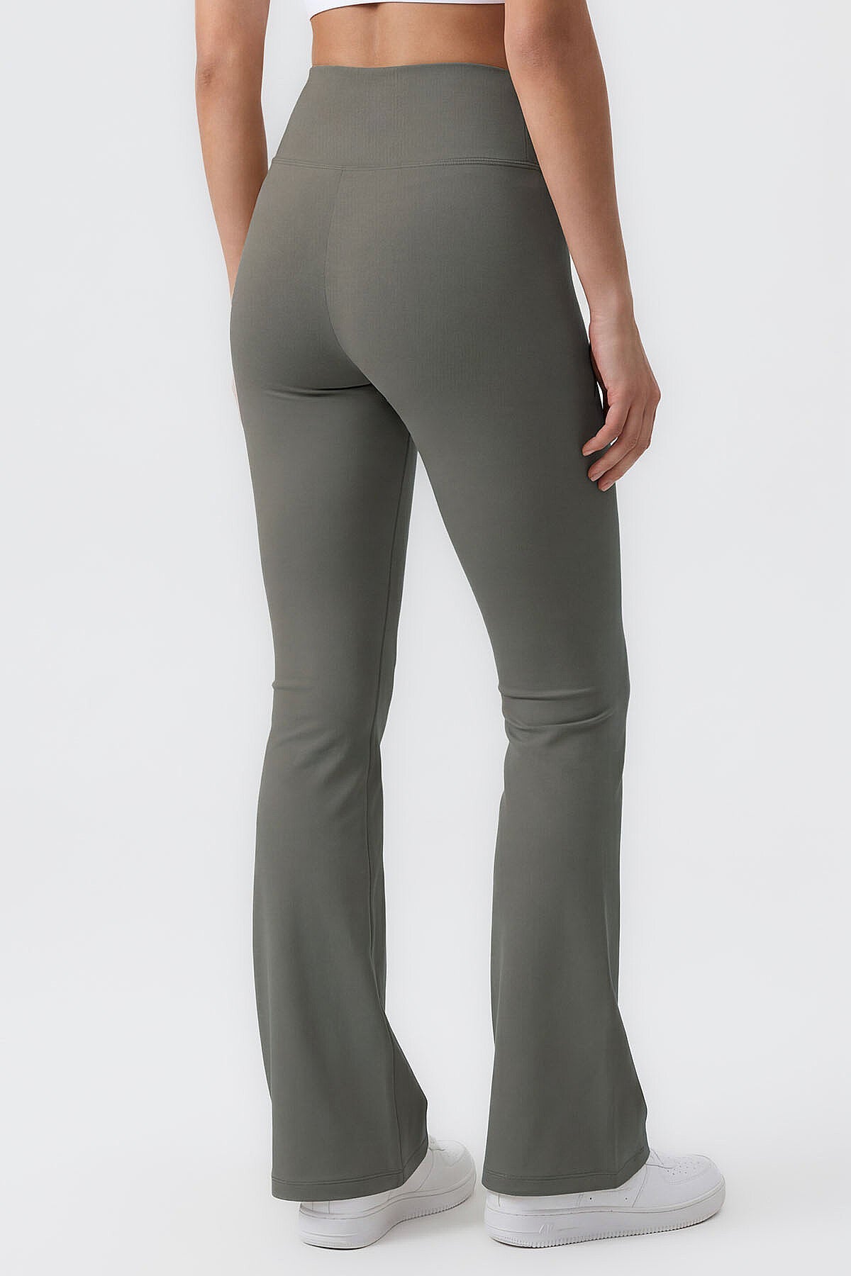 Image of Khaki Flexible High Waist Sports Performance Women's Flare-Leg Women's Leggings - 94686