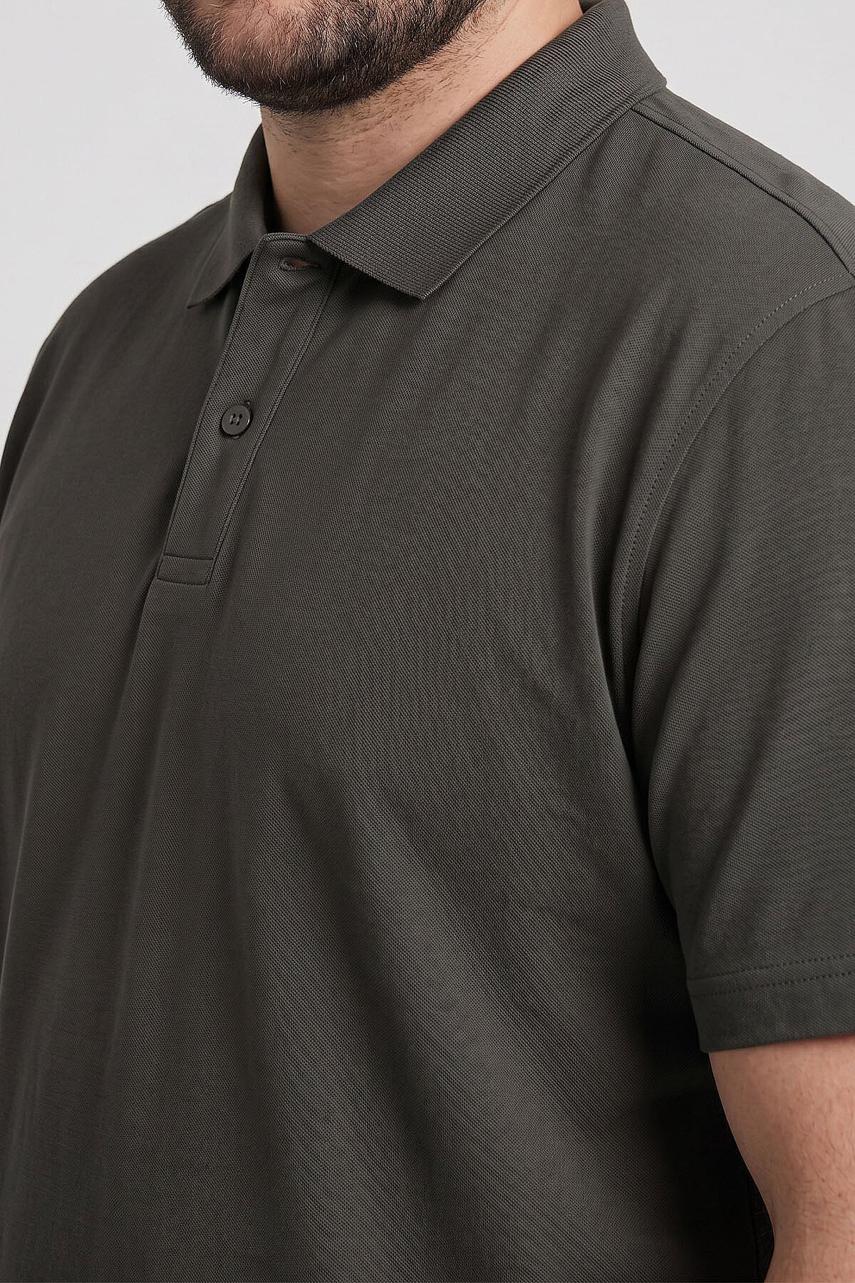 Image of Haki Polo Yaka Büyük Beden Battal Erkek T-Shirt - 88511