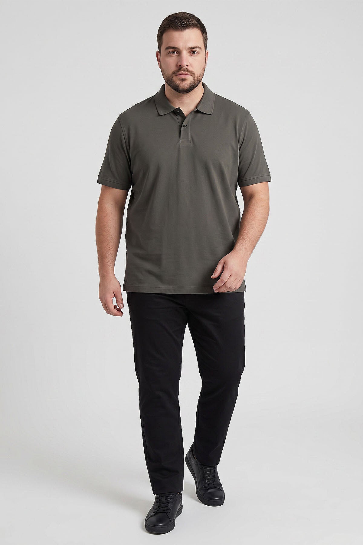 Image of Haki Polo Yaka Büyük Beden Battal Erkek T-Shirt - 88511