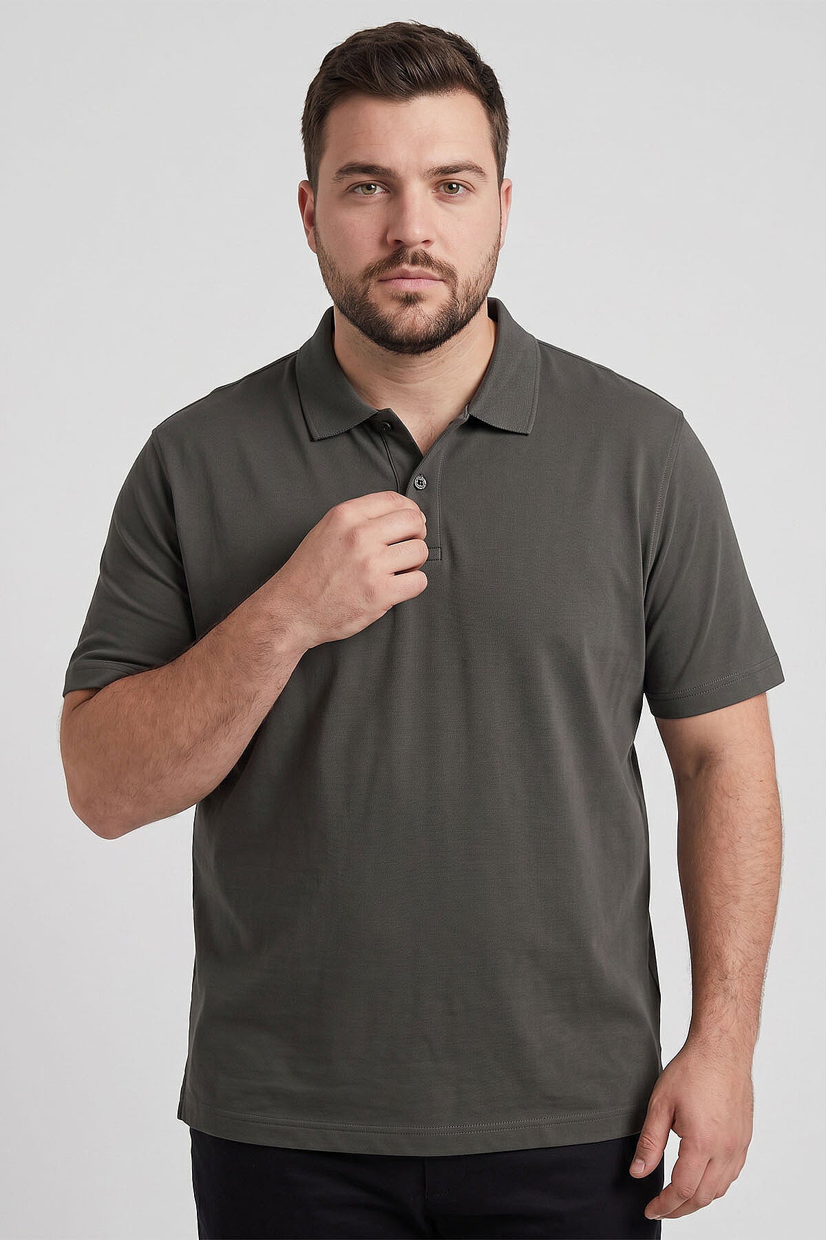Image of Haki Polo Yaka Büyük Beden Battal Erkek T-Shirt - 88511