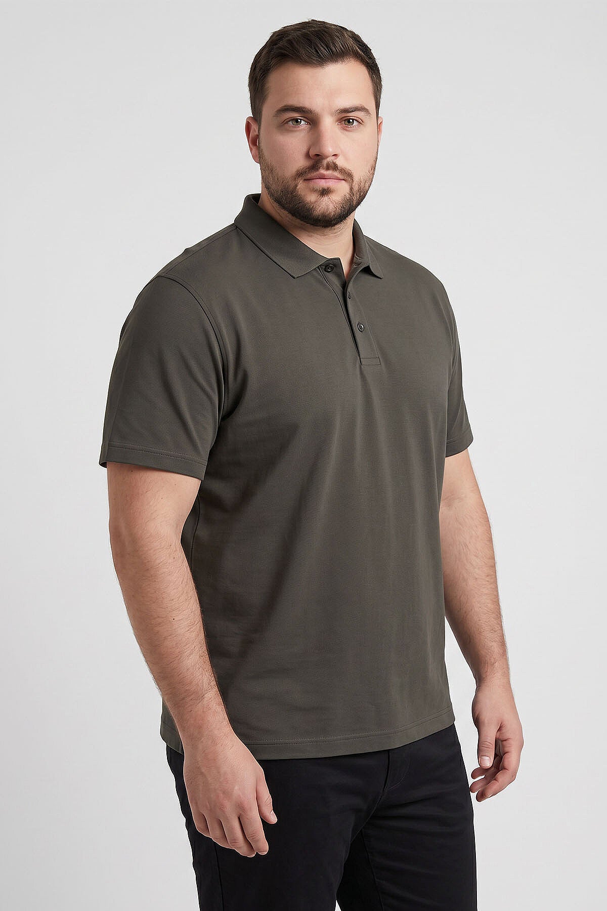 Image of Haki Polo Yaka Büyük Beden Battal Erkek T-Shirt - 88511