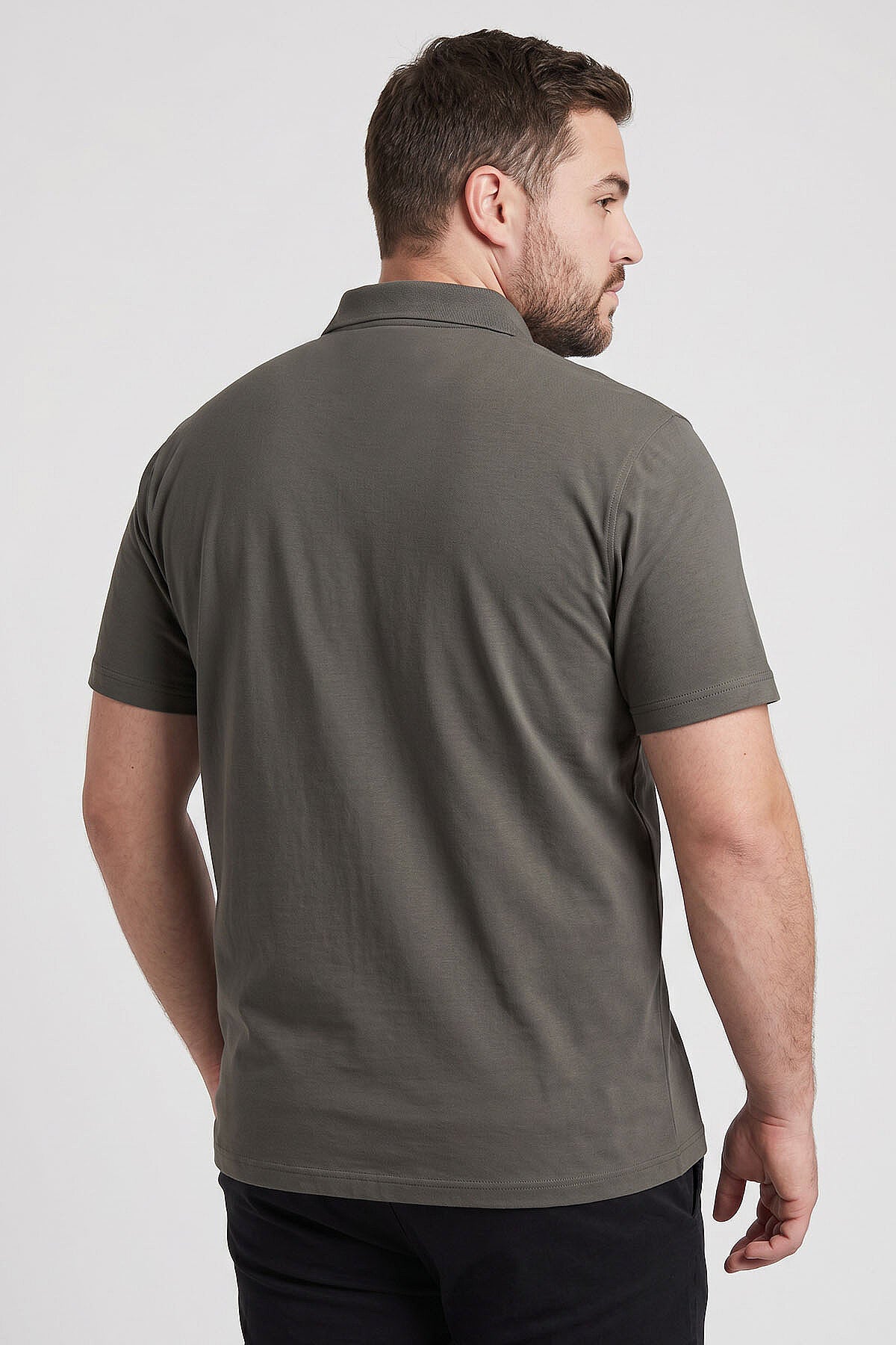 Image of Haki Polo Yaka Büyük Beden Battal Erkek T-Shirt - 88511