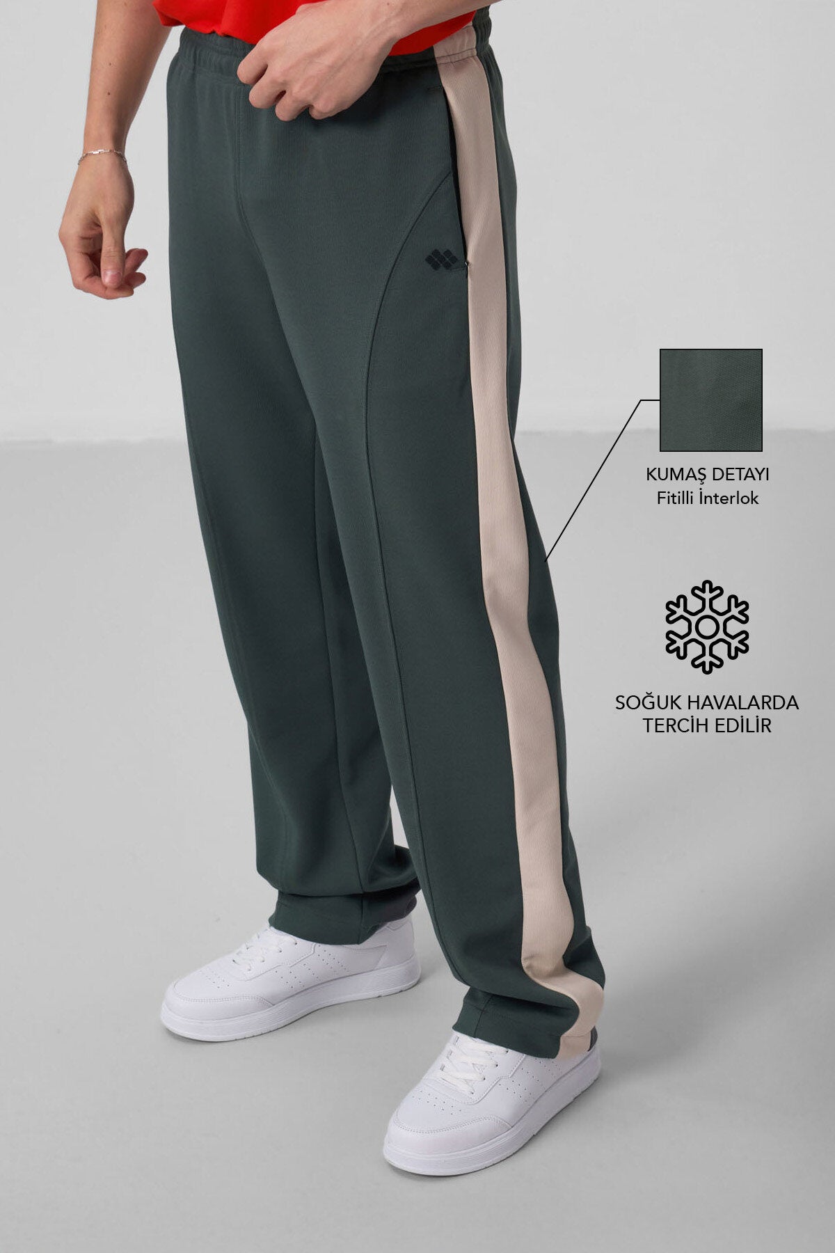 Image of Haki Yüzeyi Dokulu Standart Fit Palazzo Erkek Pantolon - 82171
