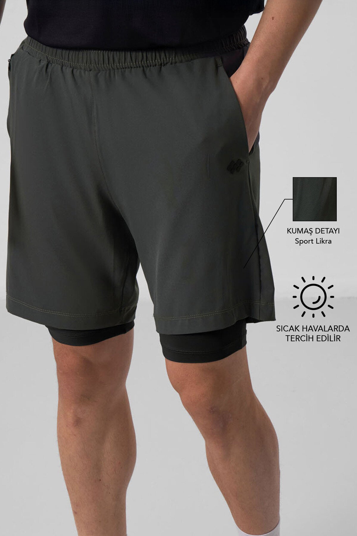 Image of Colanți scurți kaki subțiri și moi, croială standard pentru bărbați - 81287