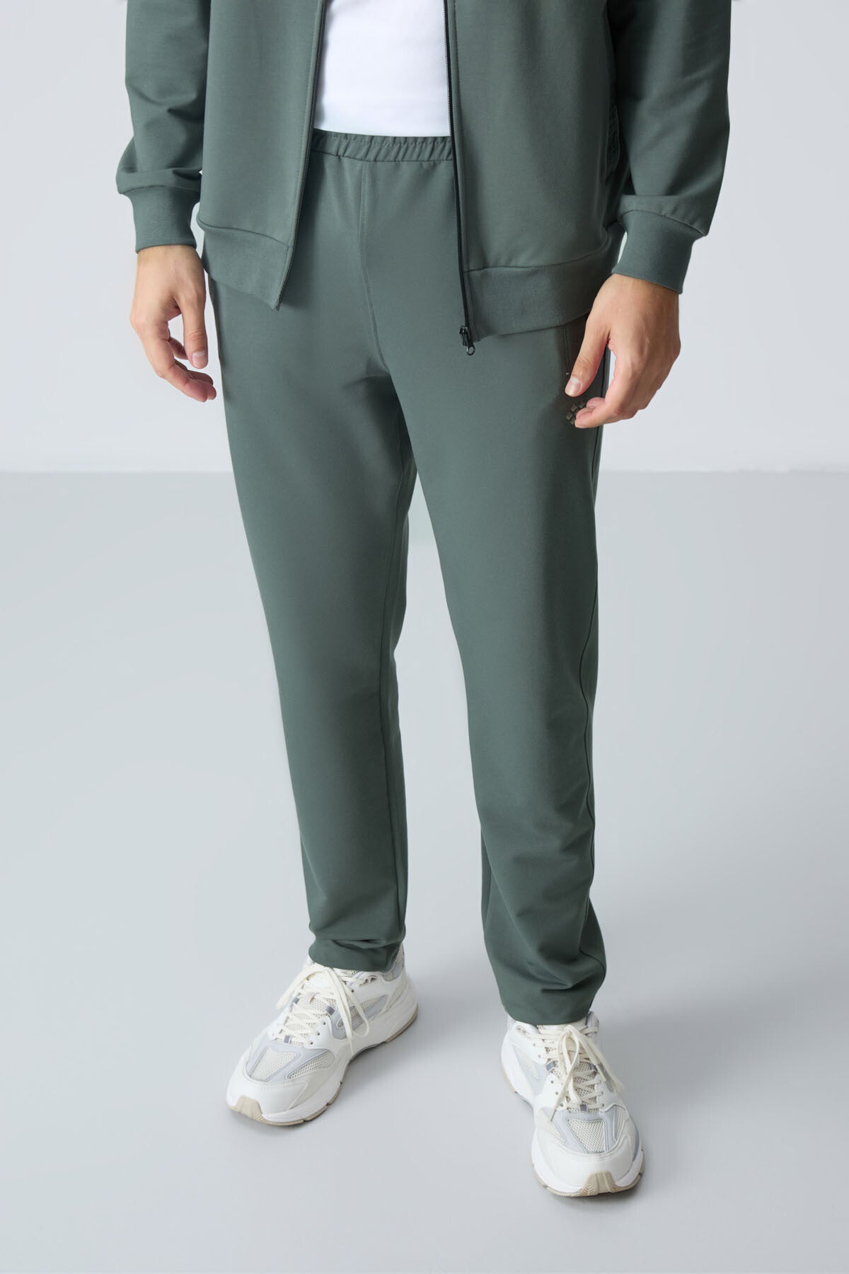 Image of Haki Pamuklu Kalın Yumuşak Dokulu Comfort Fit Basic Erkek Eşofman Takım - 85260