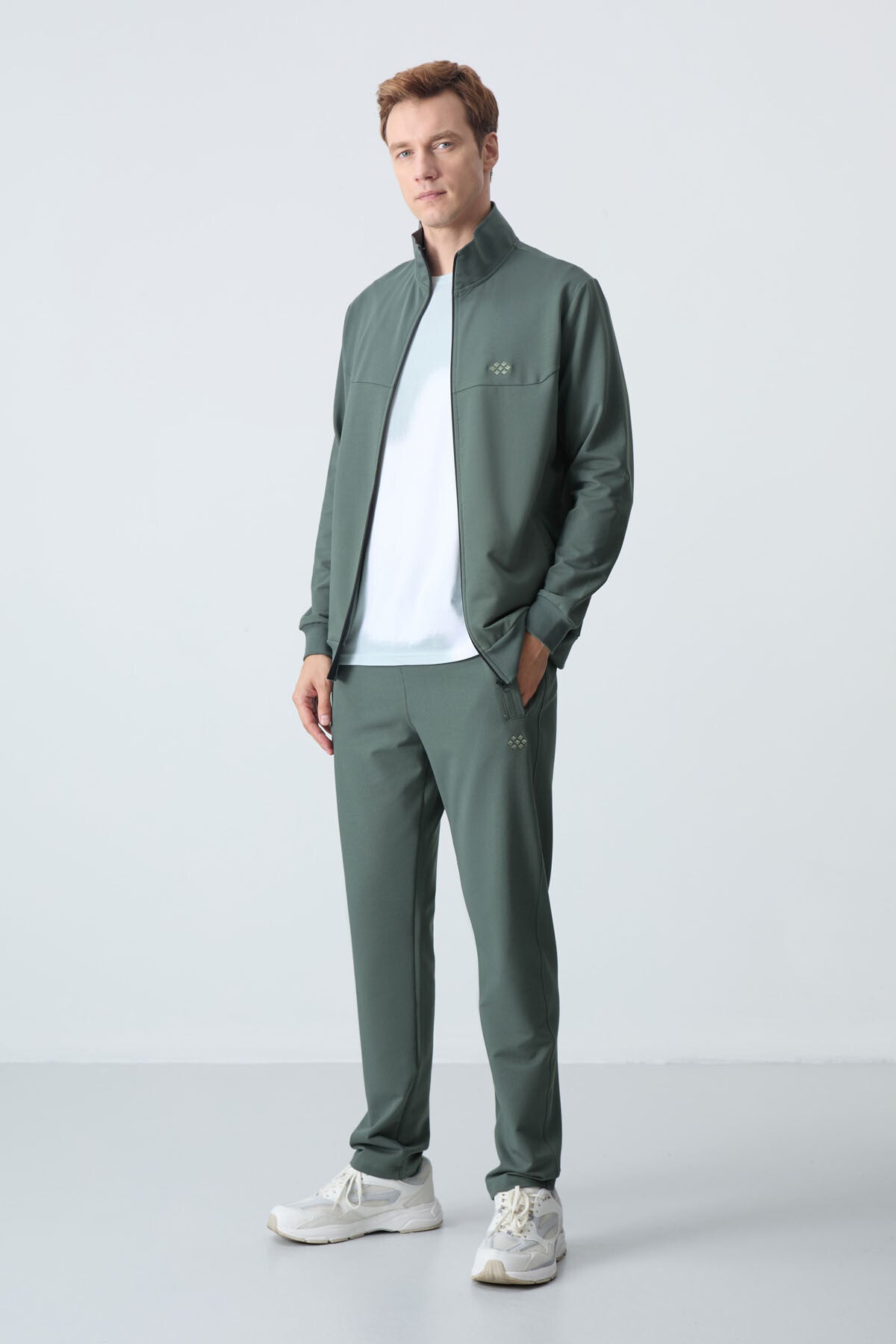 Image of Haki Pamuklu Kalın Yumuşak Dokulu Comfort Fit Basic Erkek Eşofman Takım - 85260