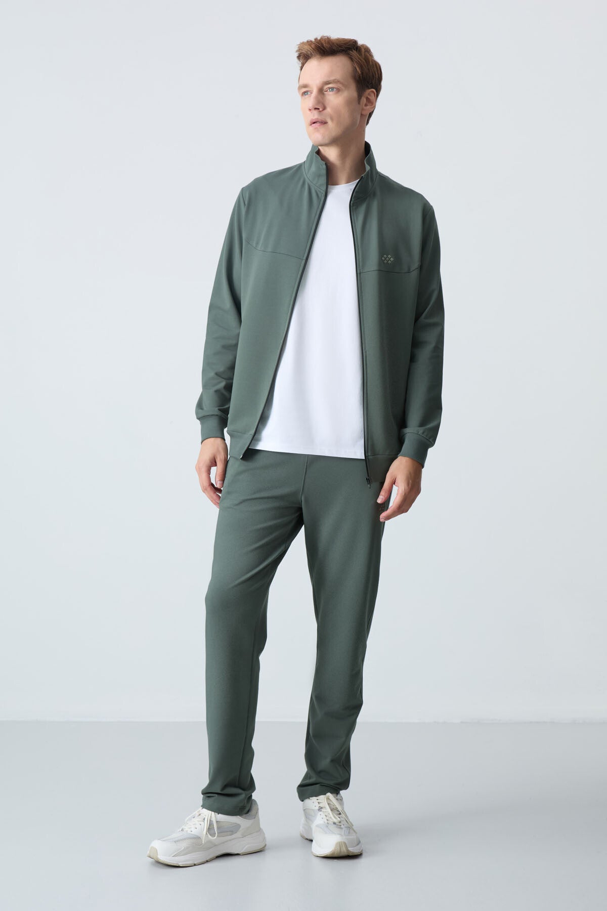 Image of Haki Pamuklu Kalın Yumuşak Dokulu Comfort Fit Basic Erkek Eşofman Takım - 85260