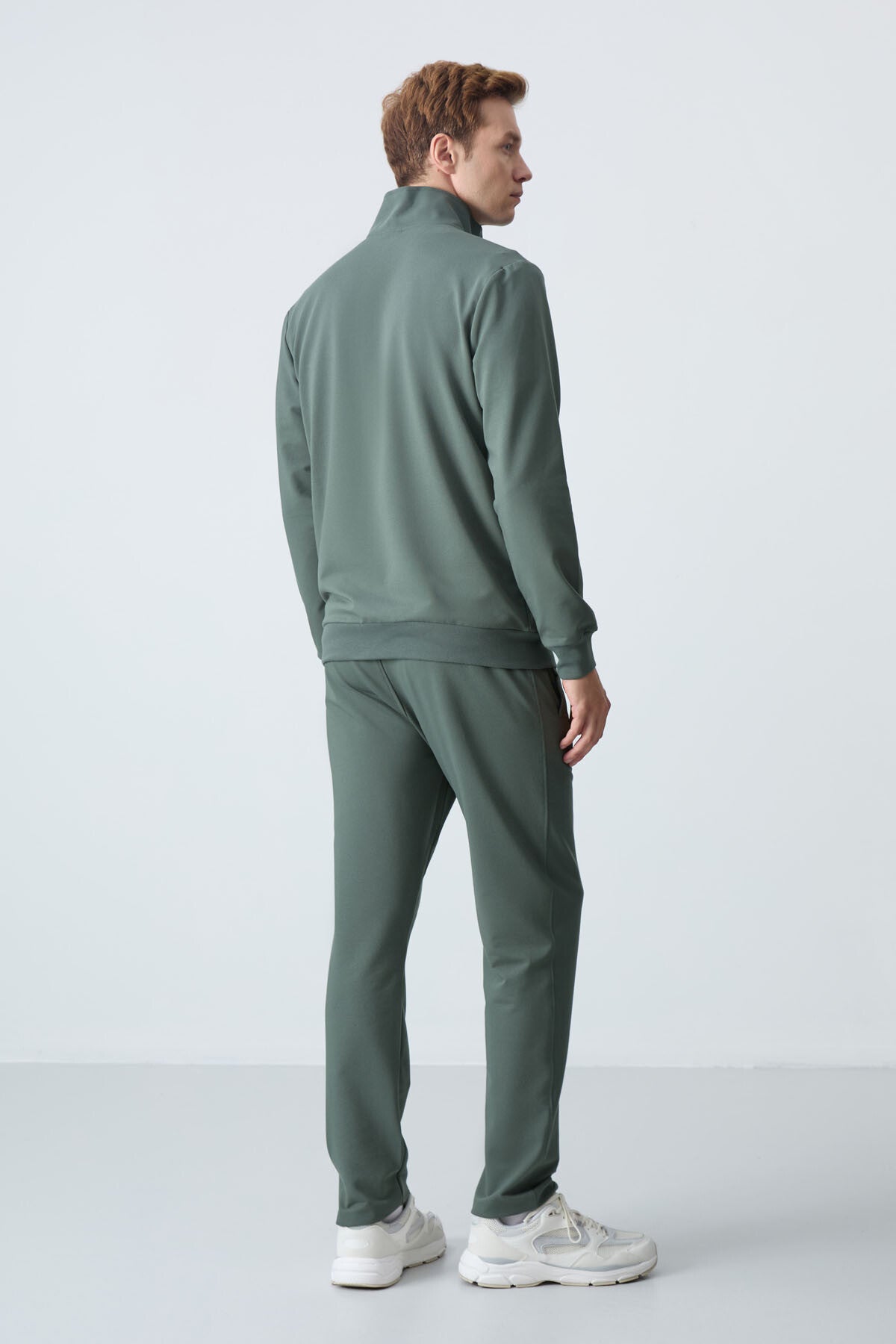 Image of Haki Pamuklu Kalın Yumuşak Dokulu Comfort Fit Basic Erkek Eşofman Takım - 85260