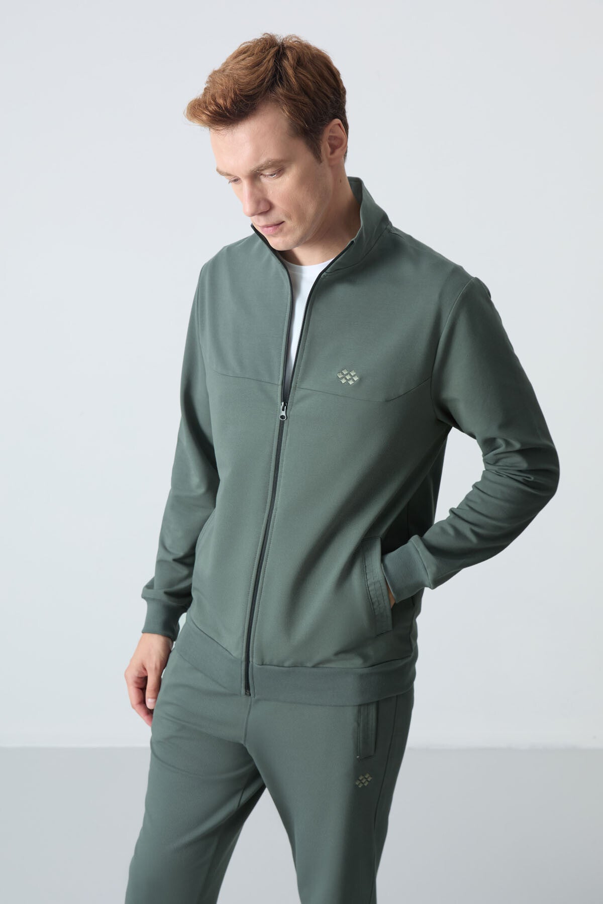 Image of Haki Pamuklu Kalın Yumuşak Dokulu Comfort Fit Basic Erkek Eşofman Takım - 85260