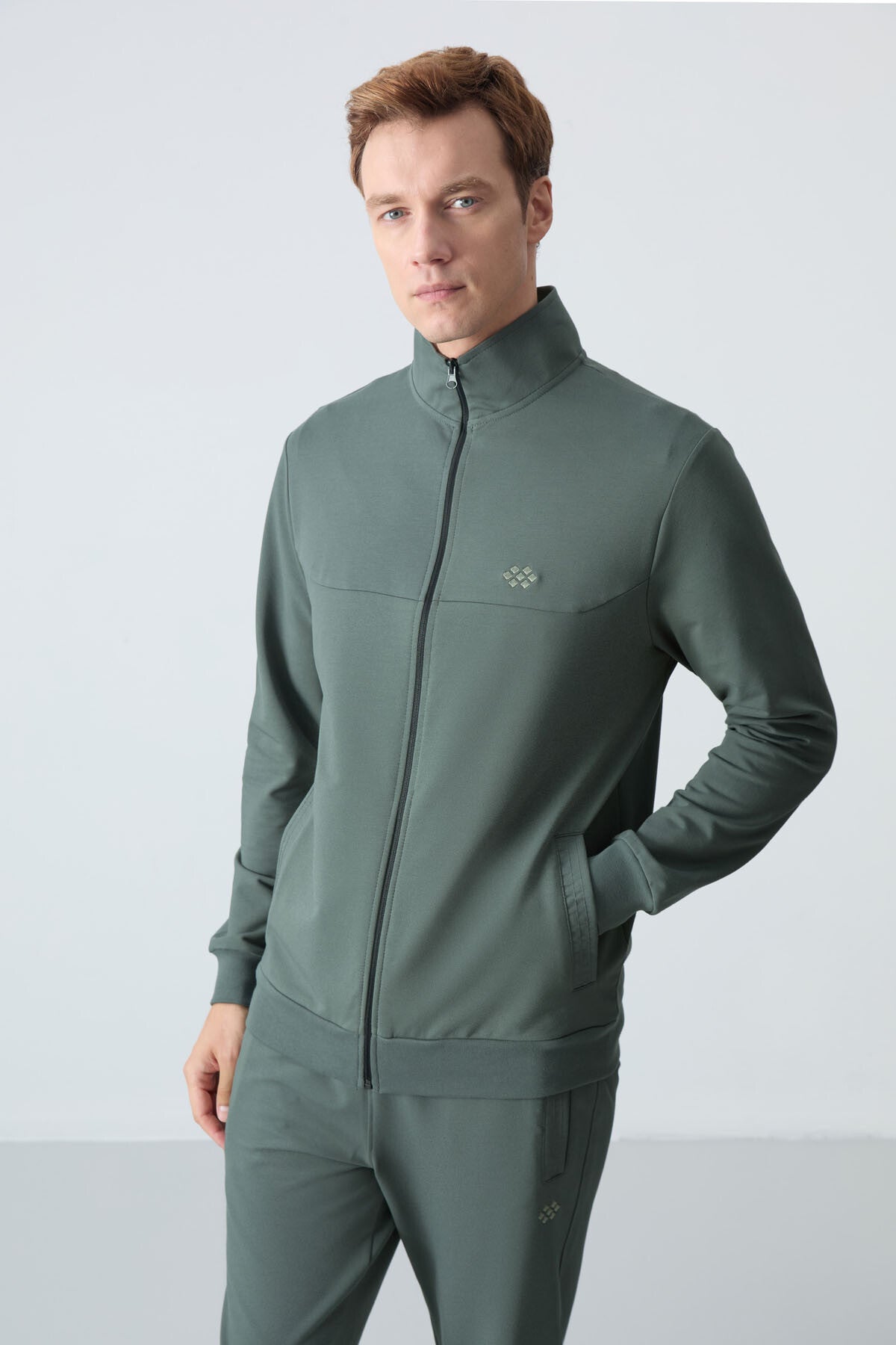 Image of Haki Pamuklu Kalın Yumuşak Dokulu Comfort Fit Basic Erkek Eşofman Takım - 85260