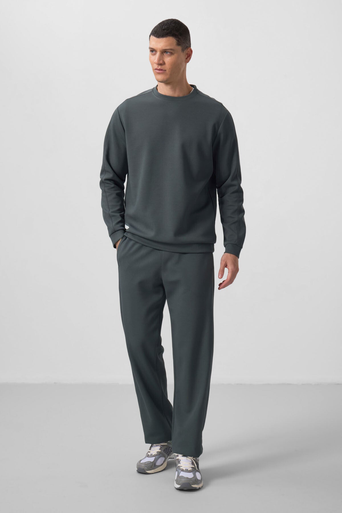 Image of Haki Yüzeyi Dokulu Oversize Erkek Eşofman Takım - 85275