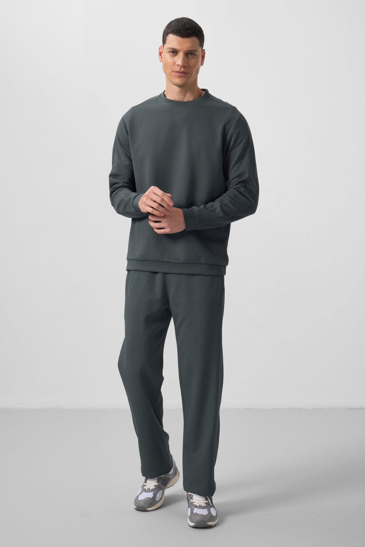 Image of Haki Yüzeyi Dokulu Oversize Erkek Eşofman Takım - 85275