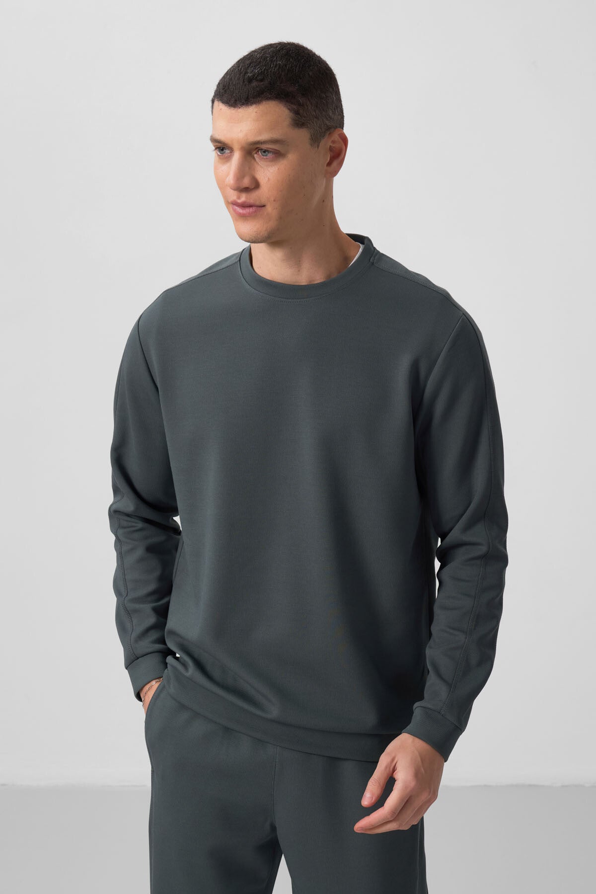 Image of Haki Yüzeyi Dokulu Oversize Erkek Eşofman Takım - 85275