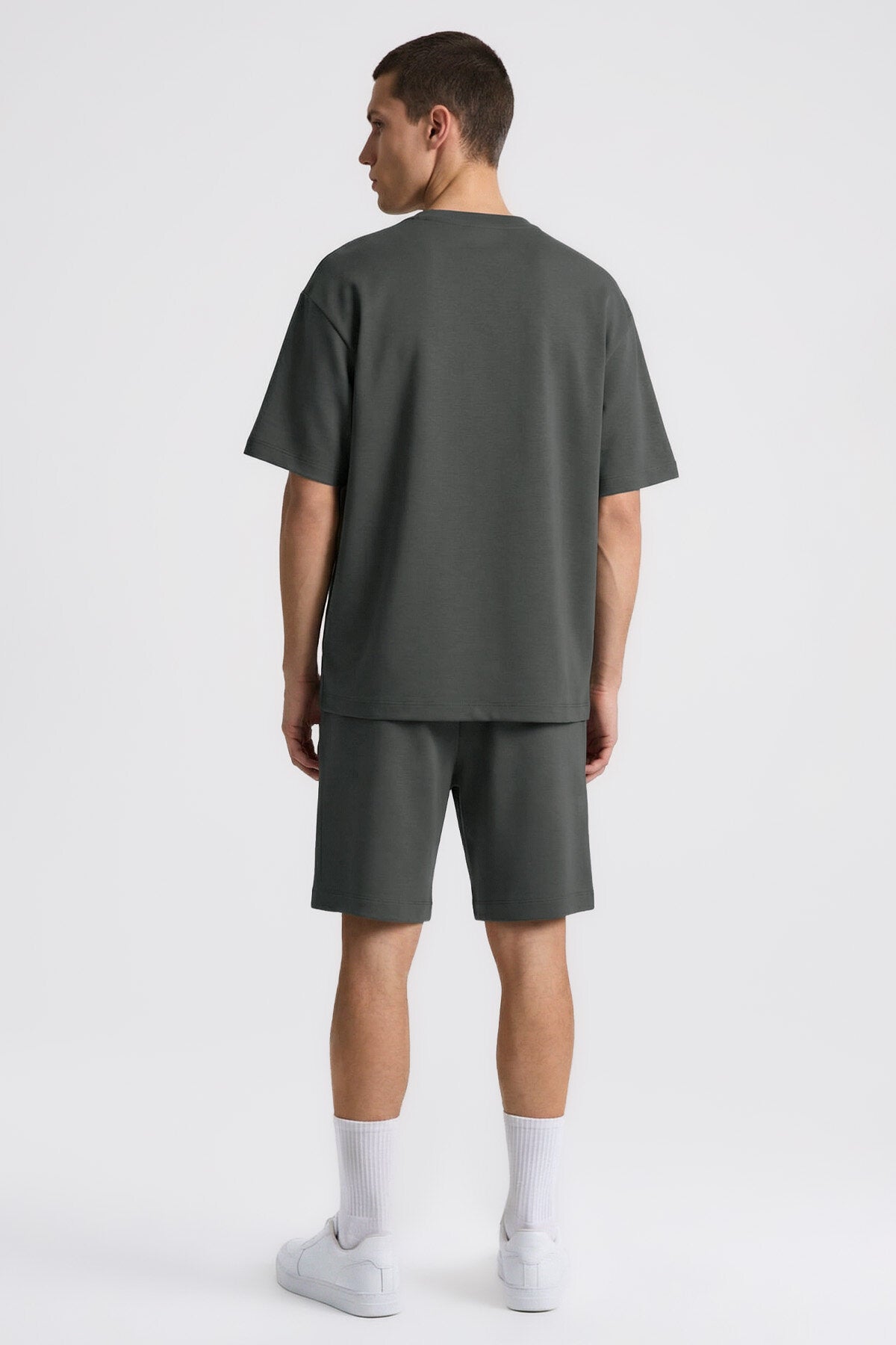 Image of Haki Oversize Fit Basic Erkek Şort Takım - 85292