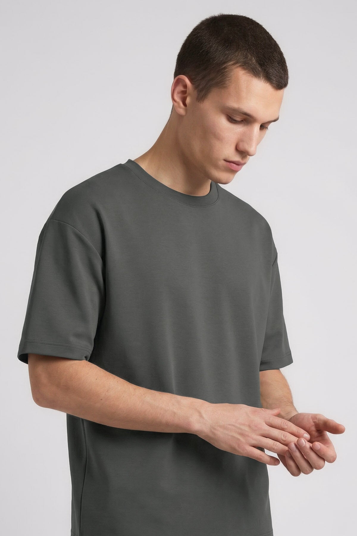 Image of Haki Oversize Fit Basic Erkek Şort Takım - 85292