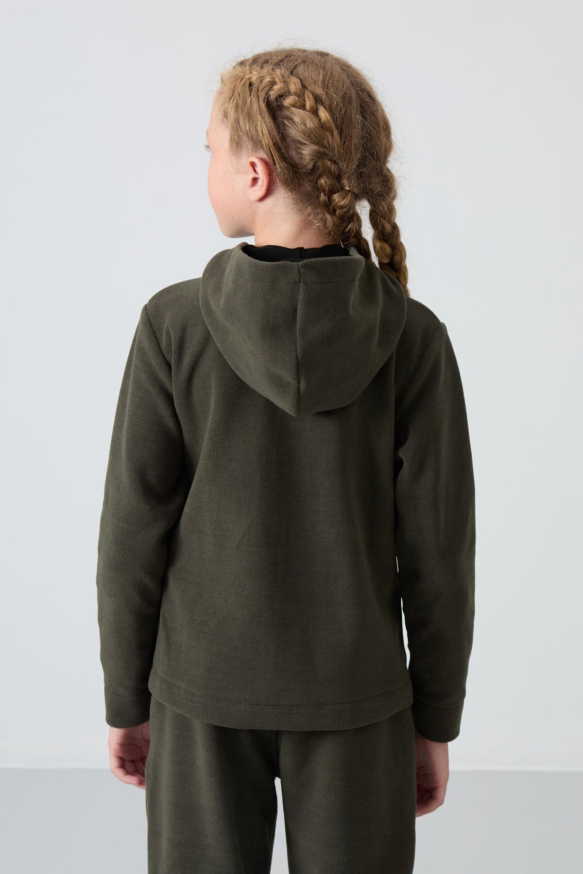 Image of Haki Kalın Yumuşak Dokulu Standart Fit Nakışlı Polar Kız Çocuk Sweatshirt - 75152