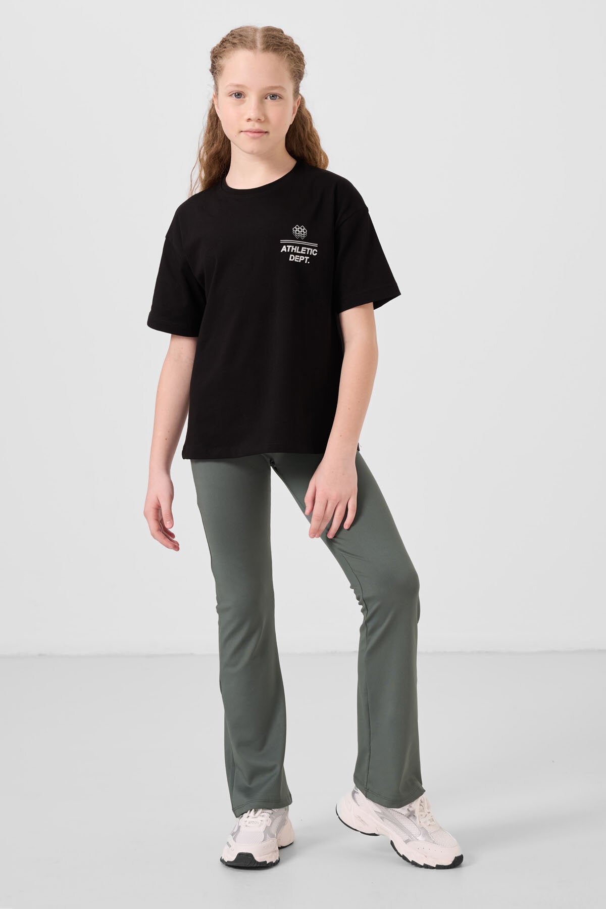 Image of Haki Esnek Standart Fit Basic Performans İspanyol Paça Kız Çocuk Tayt - 75193