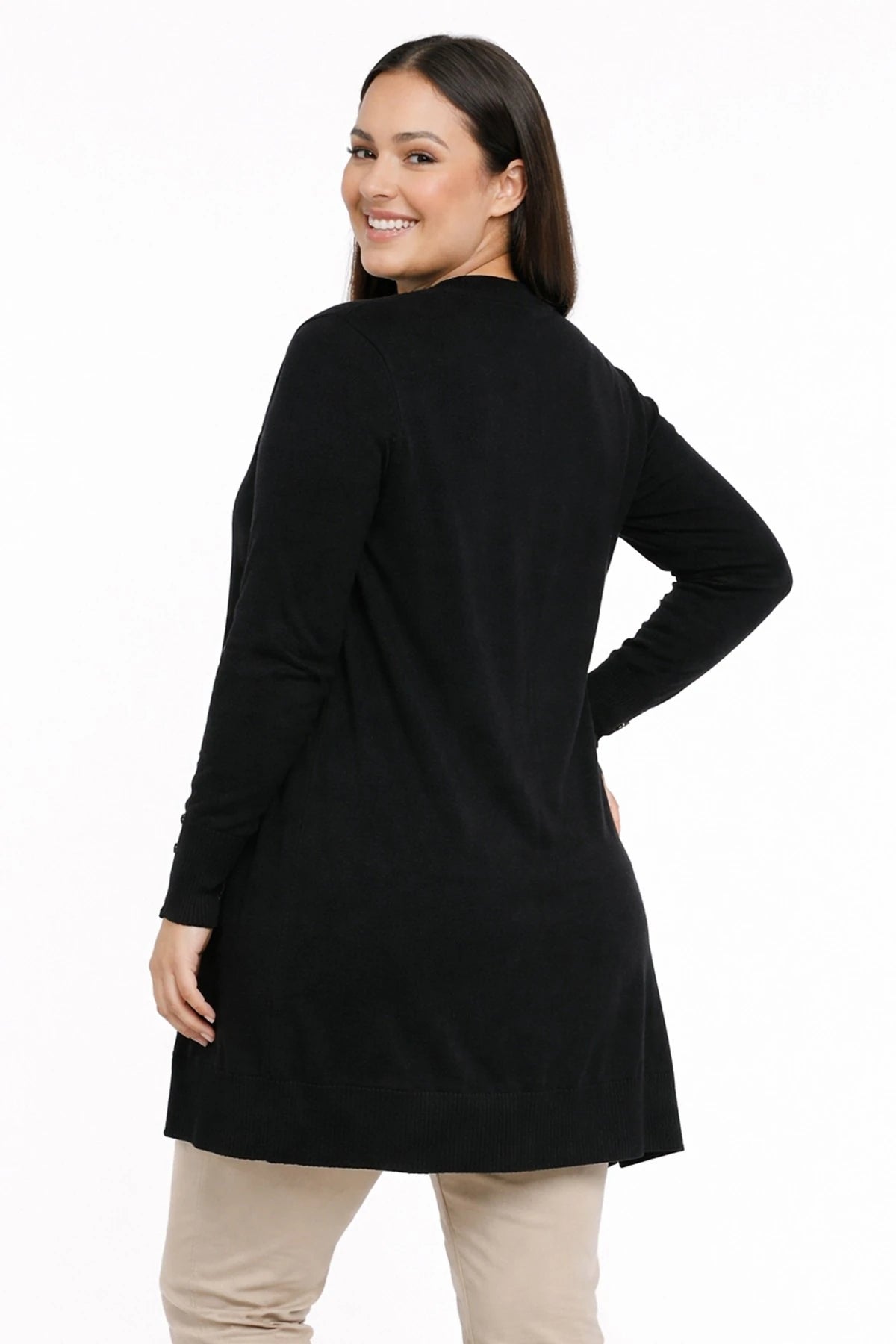 Image of Women's Plus Size Knitted Cardigan with Button Detail on Sleeves