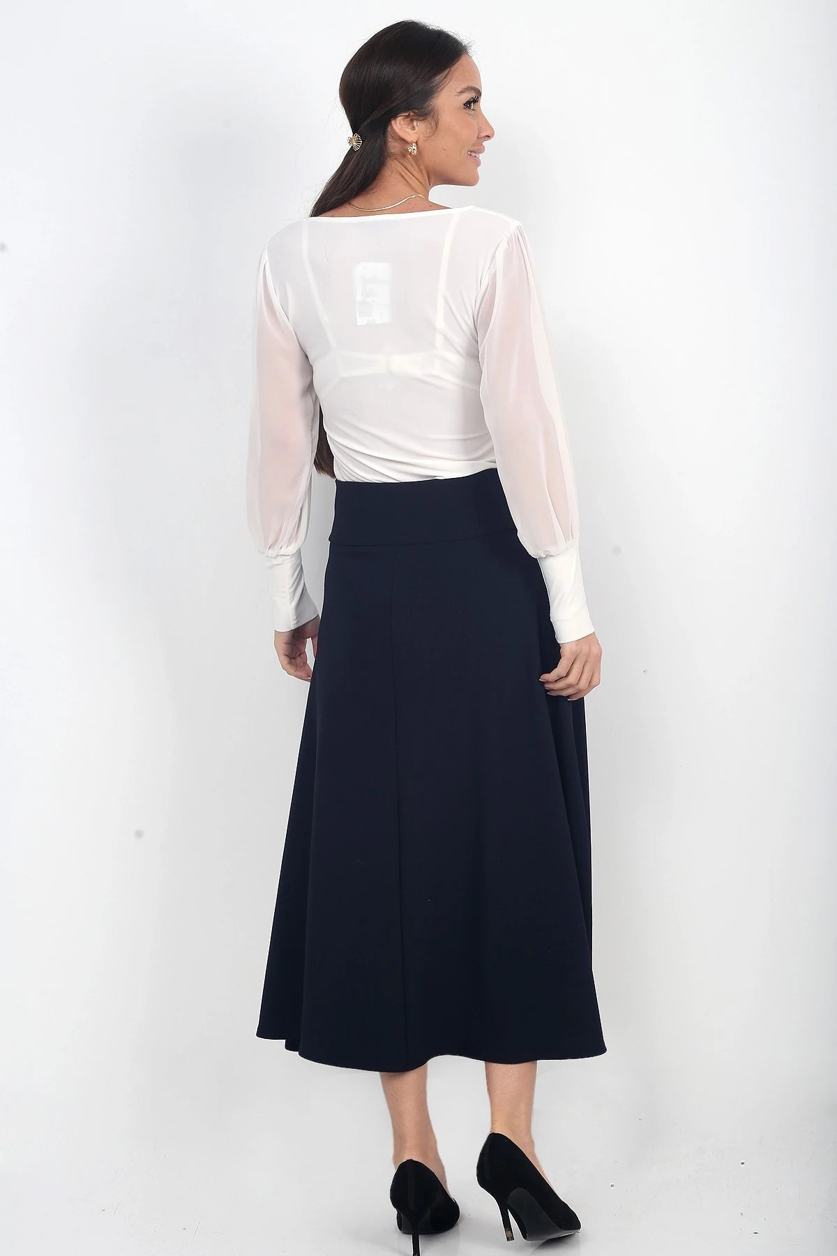 Image of Women's Full Lycra Diagonal Midi A-line Skirt