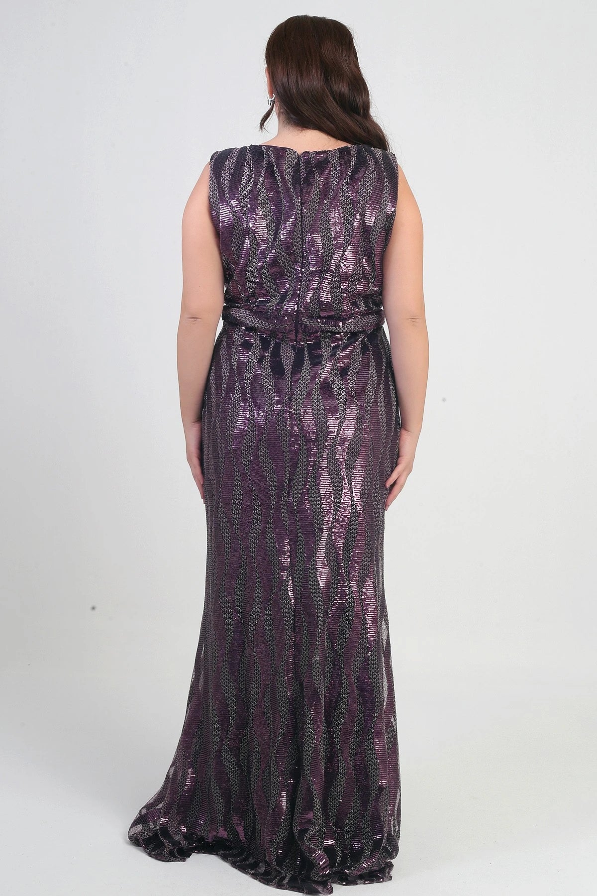 Image of Women's Square Neck Lined Sequin Plus Size Long Dress