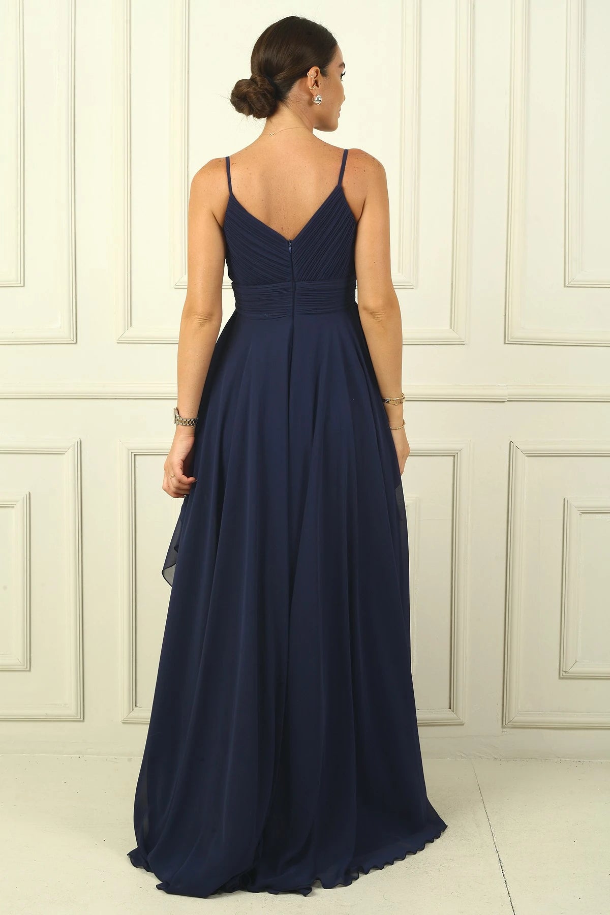 Image of Women's Strappy, Side Slit, Lined, Ruffled Chiffon Long Dress