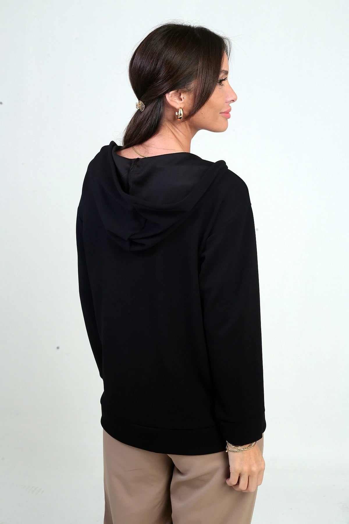 Image of Women's Hooded Osyho Cardigan with Kangaroo Pocket and Front Zipper
