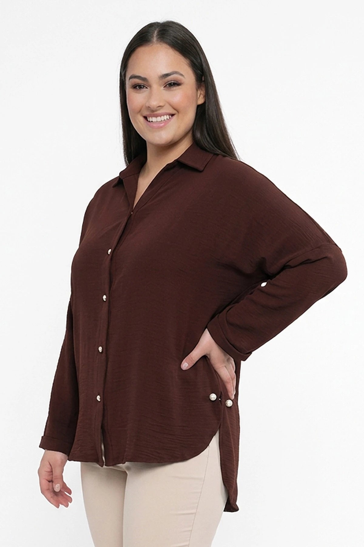 Image of Women's Plus Size Ayrobin Lycra Shirt with Pearl Details