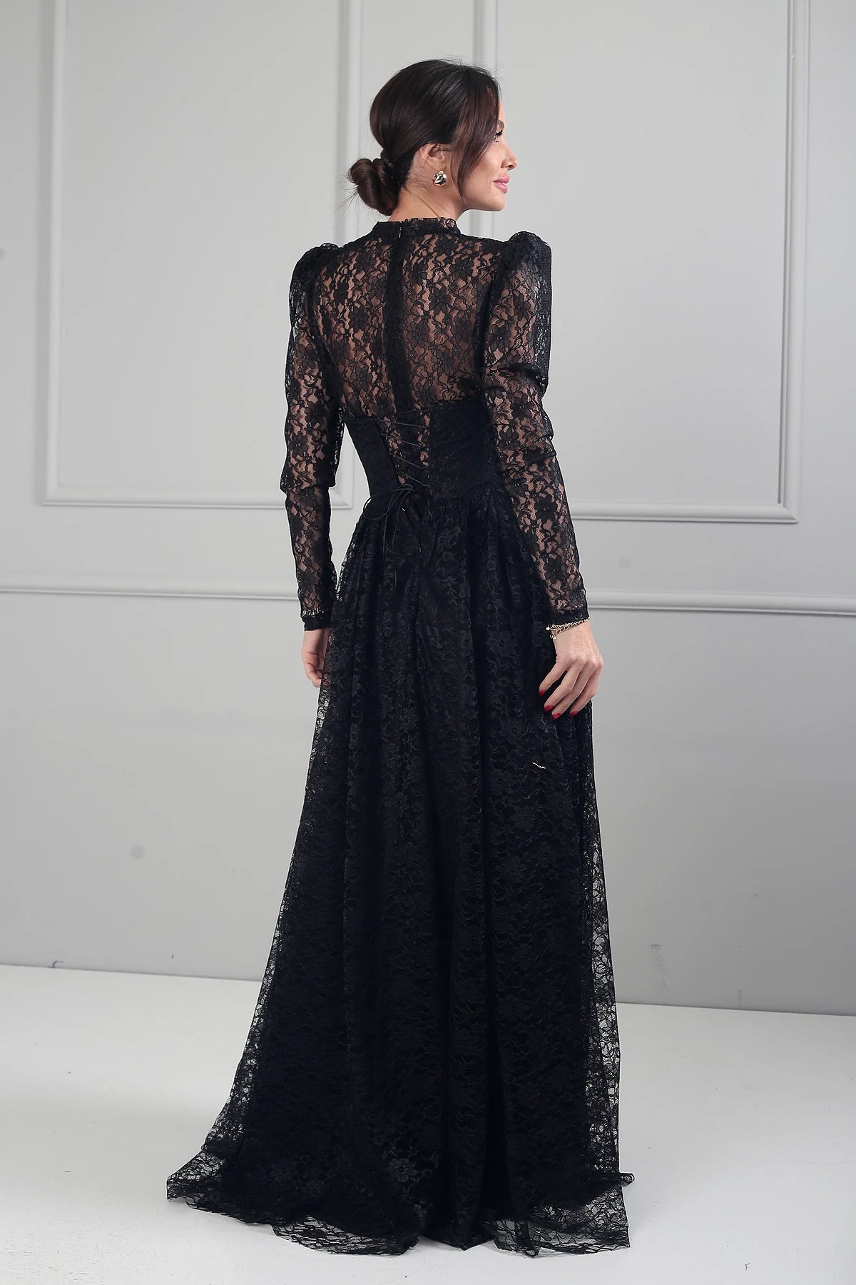 Image of Women's 3-Piece Strapless Evening Dress with Beaded Lace Fabric and Lining