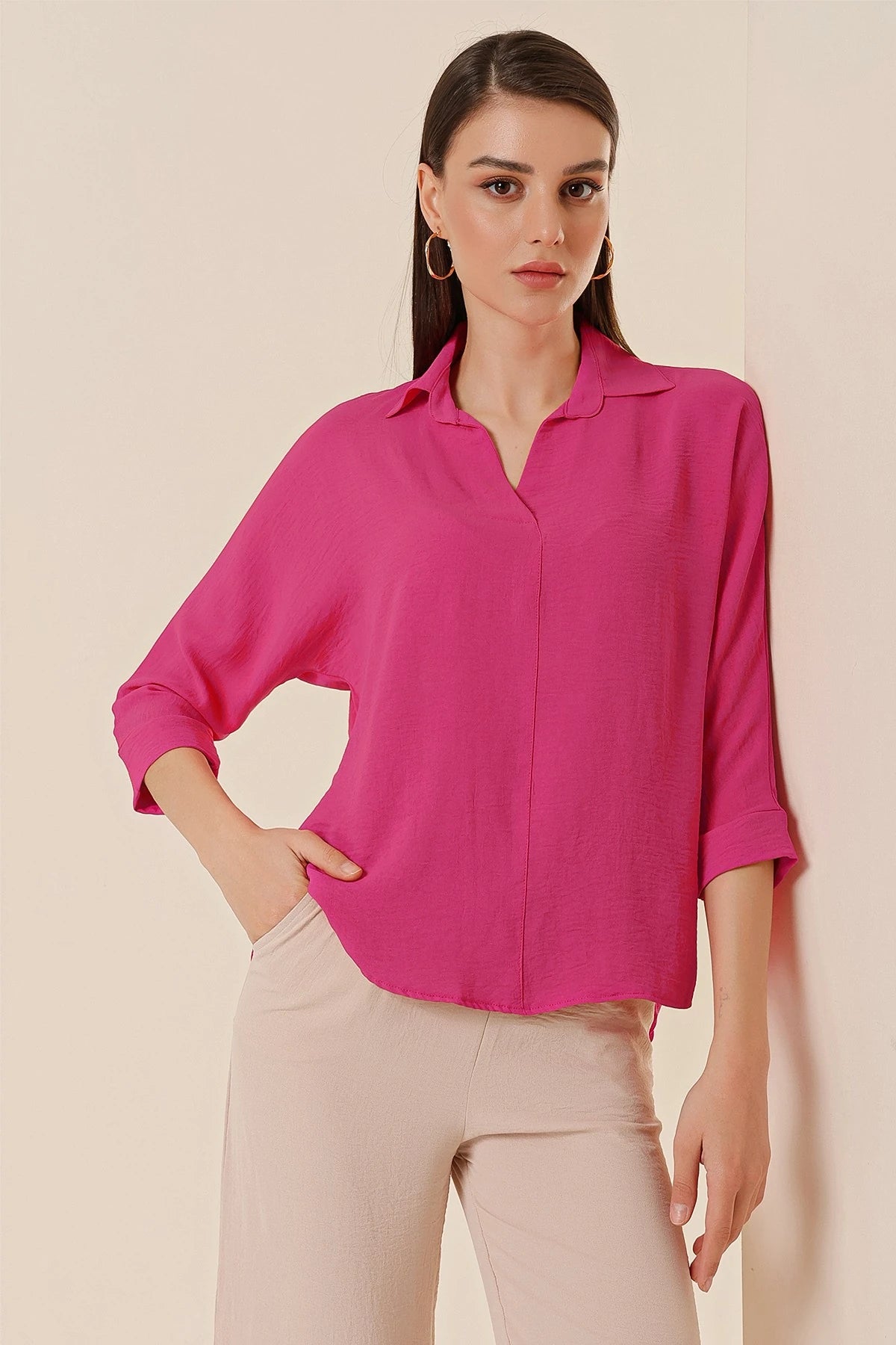 Image of Polo Neck Three Quarter Sleeve Ayrobin Blouse