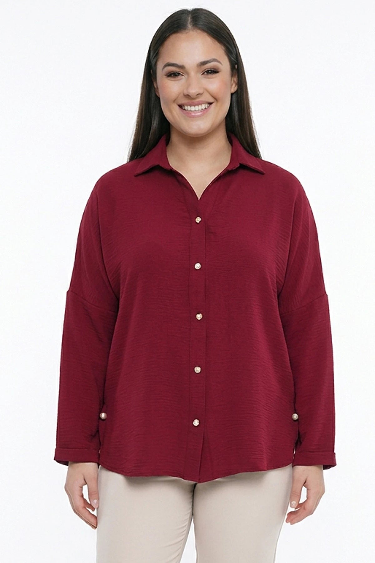 Image of Women's Plus Size Ayrobin Lycra Shirt with Pearl Details