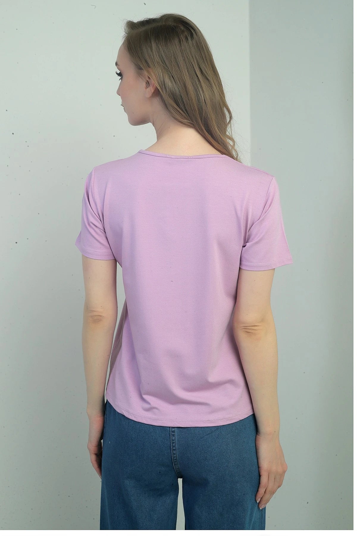 Image of Women's V-Neck Short-Sleeve Blouse with Slit