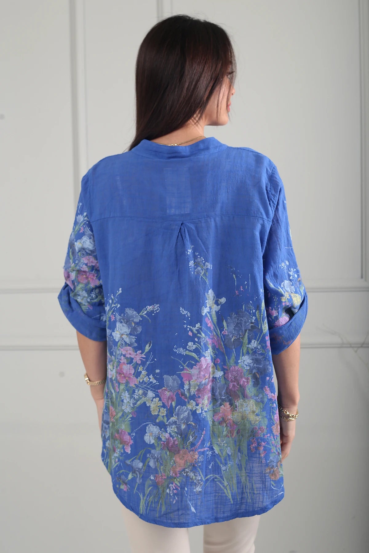 Image of Kadın Çiçek Desenli İtalyan Cotton Oversize Gömlek