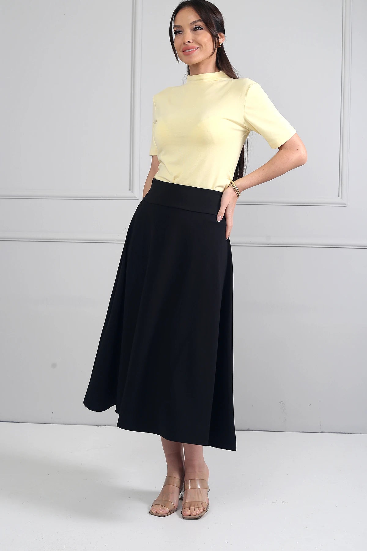 Image of Women's Full Lycra Diagonal Midi A-line Skirt