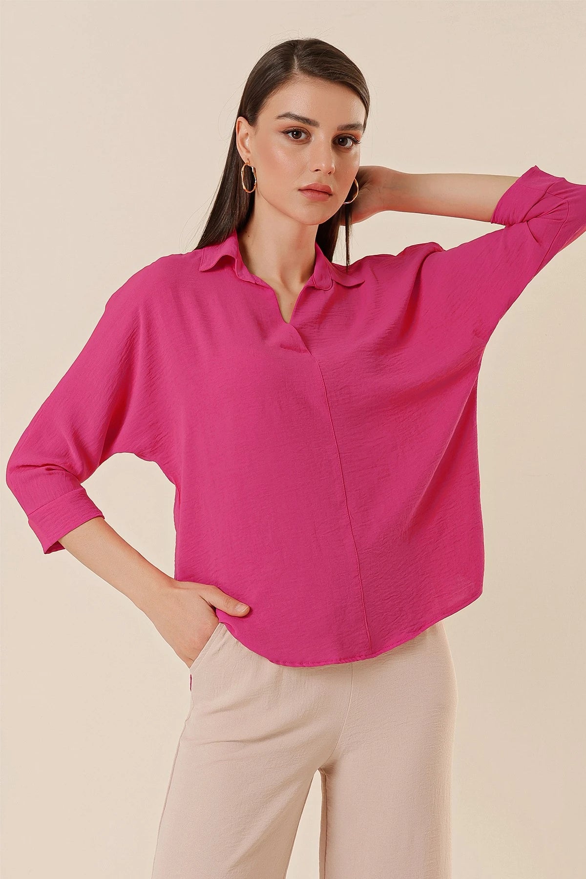 Image of Polo Neck Three Quarter Sleeve Ayrobin Blouse