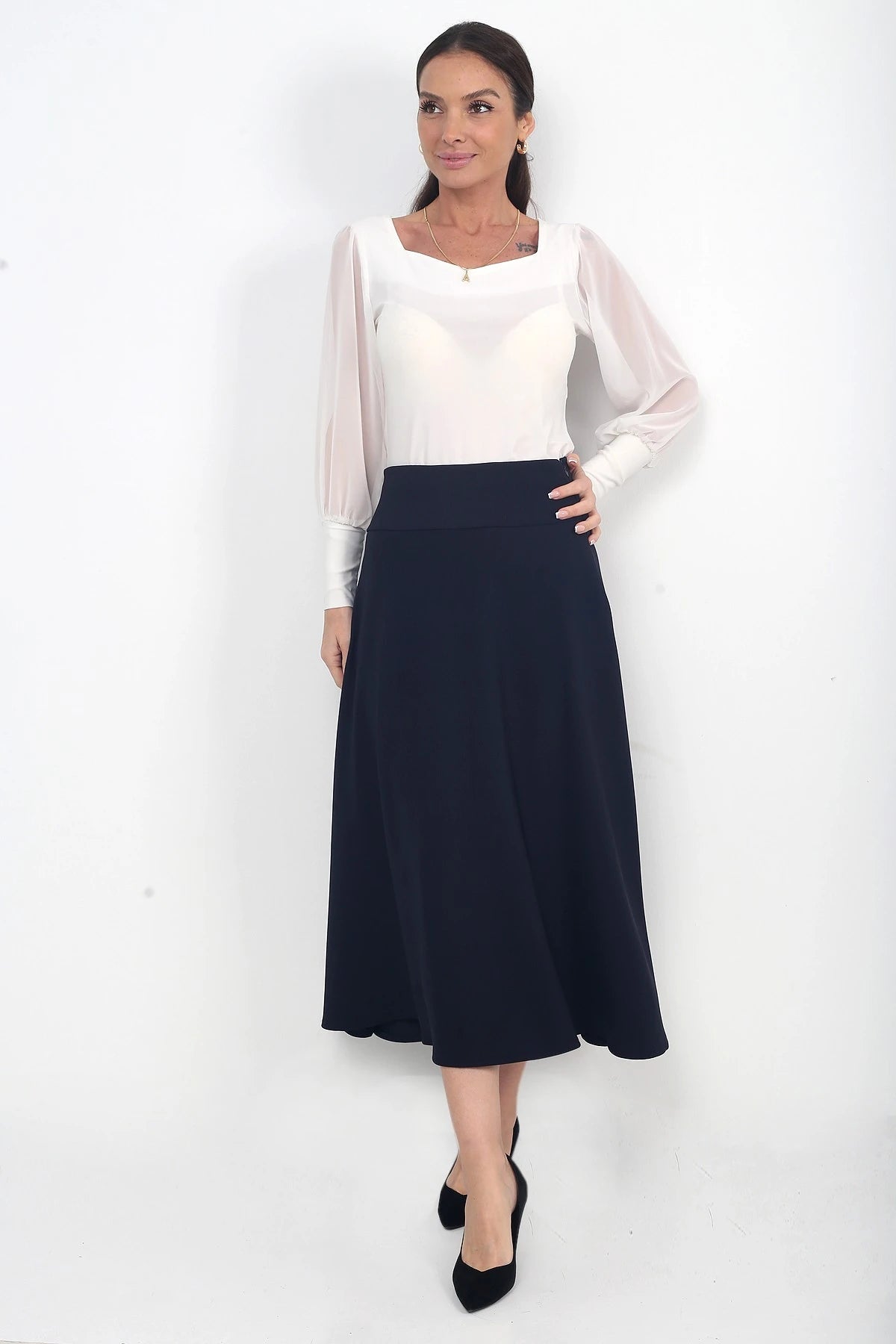 Image of Women's Full Lycra Diagonal Midi A-line Skirt