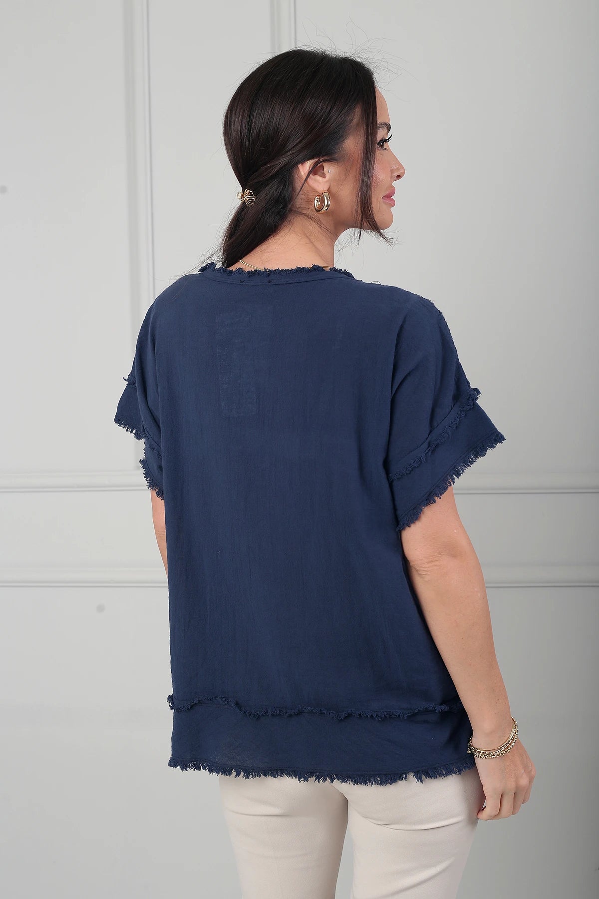 Image of Kadın Dantel Nakış İşlemeli Astarlı Salaş İtalyan Cotton Bluz