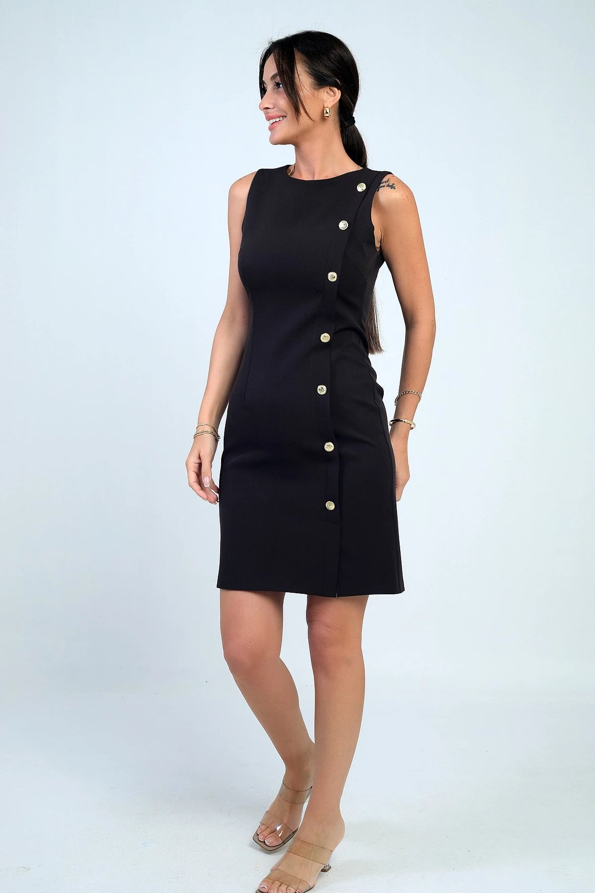 Image of Women's Self-Interfacing Side-Button Short Dress