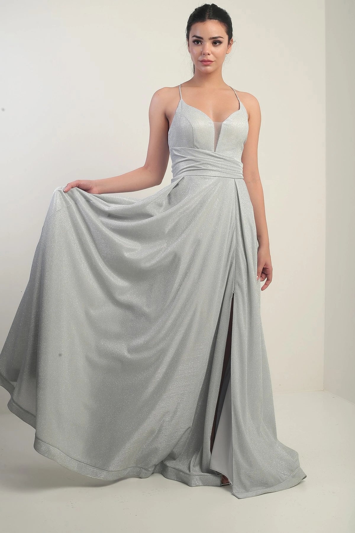 Image of Strappy, Lined, Glittery Long Evening Dress