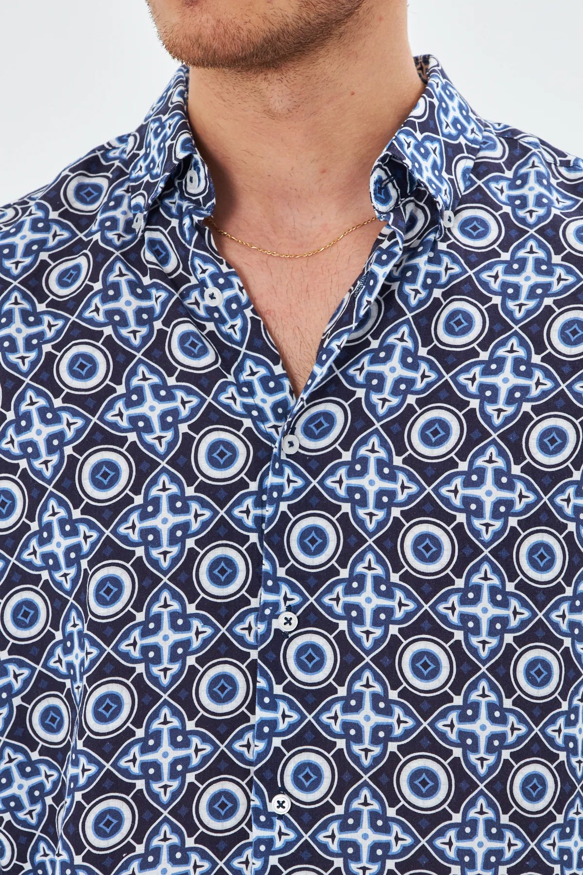 Image of Ethnic Pattern Men's Linen Shirt